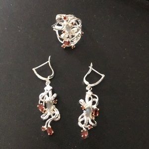 Bow style artisan 925 Earrings & ring set size 6.5